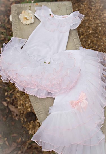 Stunning Infant Ruffled Princess Gown<br>Matching Blanket Available Too!<br>Available in Pink or White<br>Now In Stock