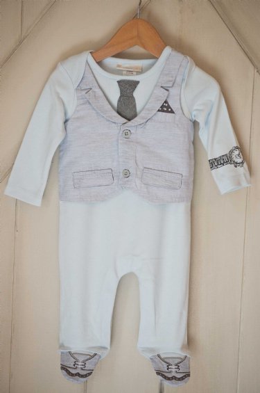 Little Gentlemen Blue Wrist Watch Coverall<BR>3 to 9 Months<BR>Now in Stock