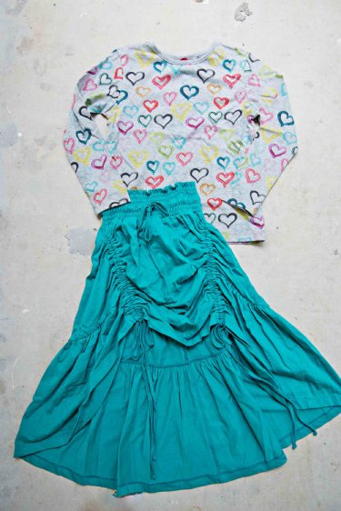 Girls Drawstring Maxi Skirt in Teal <BR>Now in Stock