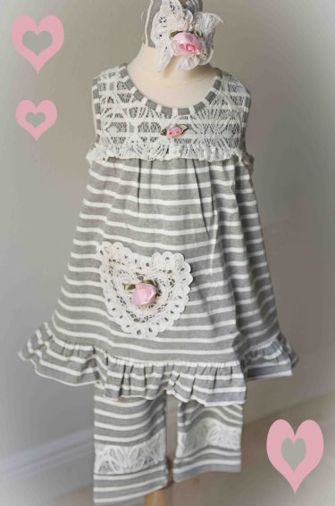 Lacy Heart Patch Tunic and Legging Set<BR>3T to 5 Years ONLY