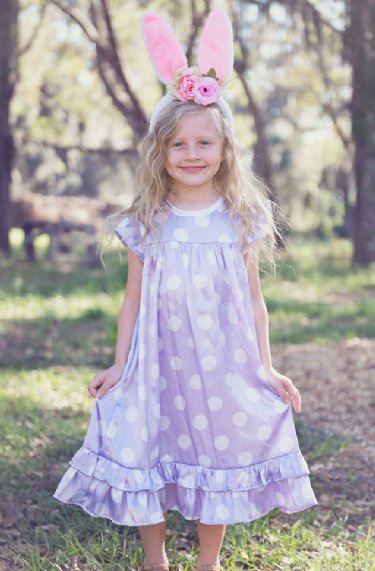 Lilac Easter Ruffles and Dots Nightgown<BR>10 to 12 Years ONLY