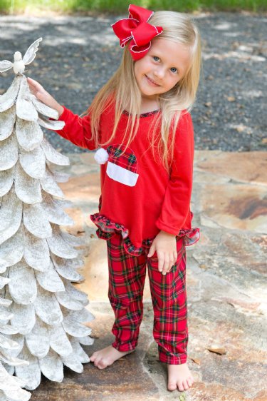 Christmas Plaid Santa Hat Pajama Set<BR>14 Years ONLY
