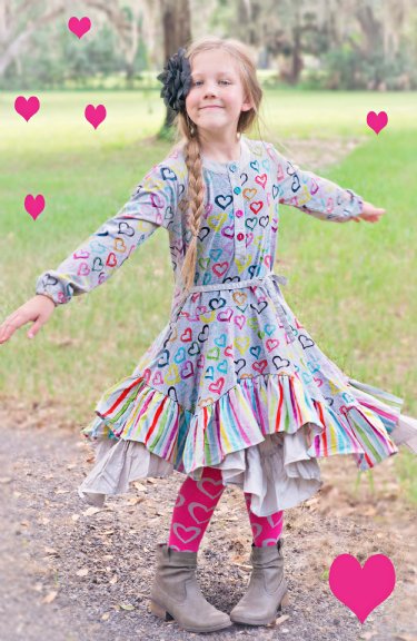 Rainbow Hearts Ruffle Dress<BR>Now in Stock
