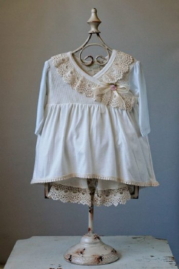 Elegant Baby Vintage Crochet Trim Dress w/ Legging<BR>3 to 18 Months<BR>Now in Stock
