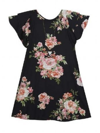 Floral Cold Shoulder Dress w/ Necklace<BR>7 to 16 Years<BR>Now in Stock