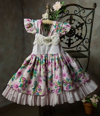 Frilly Frocks 2019 Nora Floral Heirloom Dress<BR>Pair with the Nora Apron!<BR>2T to 12 Years<BR>Now in Stock