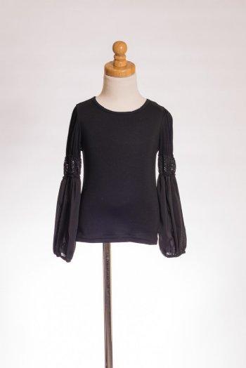 MLK Bubble Sleeve Basic Top in Black<BR>5 to 14 Years<BR>Now in Stock
