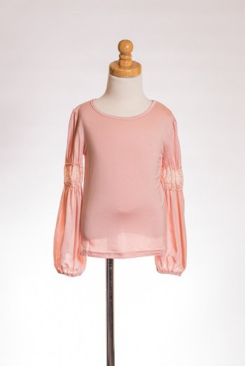 MLK Bubble Sleeve Basic Top in Pink<BR>5 to 14 Years<BR>Now in Stock