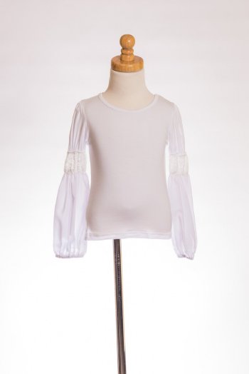 MLK Bubble Sleeve Basic Top in White<BR>5 to 14 Years<BR>Now in Stock