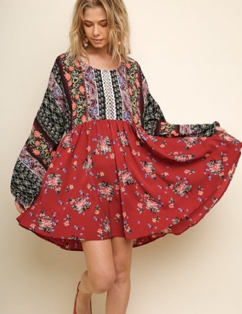 Women's Boho Multi Floral Print Dress<BR>Now in Stock