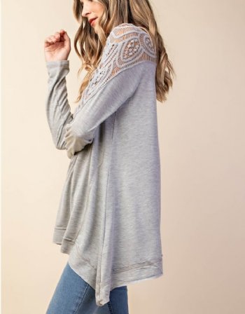 Women's A Simpler Time Mixed with Lace Oversized Top<BR>Now in Stock