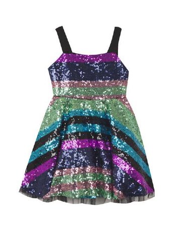 Tween Sequin Stripe Fit & Flare Dress<BR>14 & 16 Years ONLY
