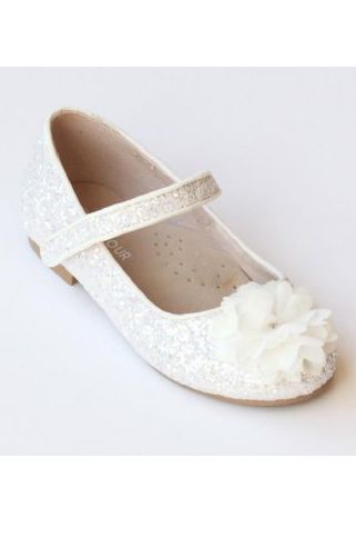 White Glitter Mary Jane Shoes<BR>Size 5 to Youth 4<BR>