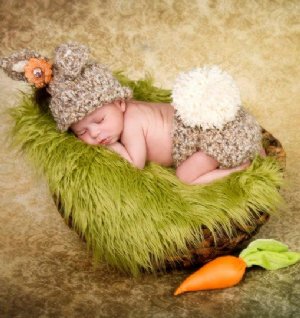 Newborn Easter Bunny Hat & Diaper Cover Set<br>Heirloom Quality Piece!<br>Matching Green Fur Blanket Also Available!