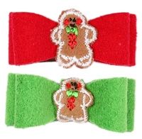 Holiday Gingerbread Man Dog Hair Bow<BR>Available in Red or Green!<BR>Now in Stock