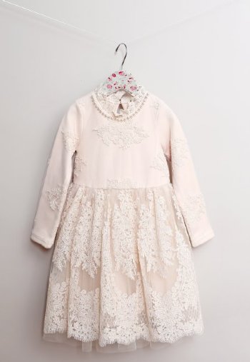 Mae Li Rose Pearl Neckline Lace Dress in Cream<BR>Now in Stock