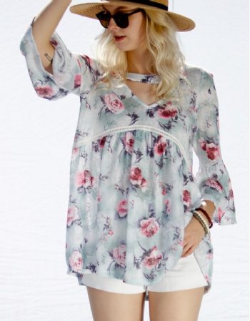 Women's Muted Floral Mint Top<BR>Now in Stock