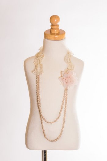 MLK Peach Lace Rosette & Pearl Necklace<BR>Now in Stock