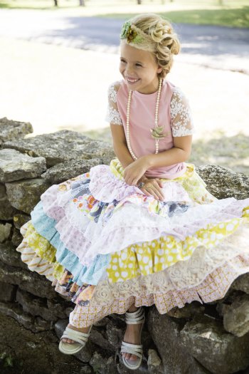 Girls Pink Lace Sleeve Tee & Layered Gypsy Skirt<BR>Now in Stock