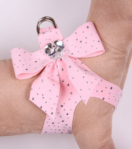 Susan Lanci Puppy Pink Stardust Tail Heart Step-In Harness<BR>Now in Stock
