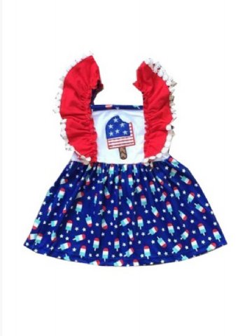 Girls Patriotic Popsicle Flutter Sleeve Dress<BR>2 to 7 Years<BR>Now in Stock