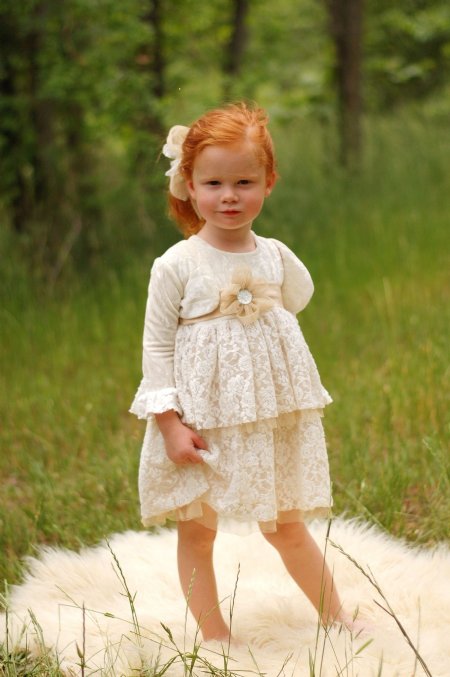 Elegant Baby Gold Lace Dress<BR>Matching Bolero Also Available!