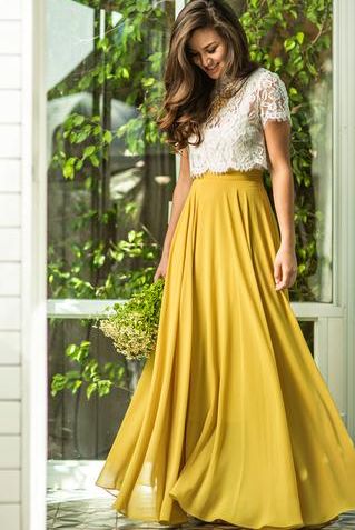 Women's Vintage Yellow Flowy Maxi Skirt<BR>Now in Stock