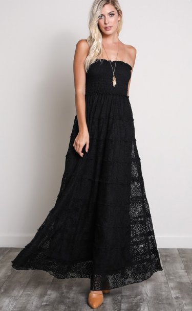 Women's Strapless Crochet Lace Maxi Dress<BR>Now in Stock