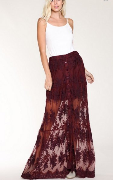 Women's Embroidered Lace Maxi Skirt<BR>Now in Stock
