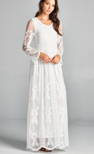 Women's White Embroidered Lace Maxi<BR>Now in Stock