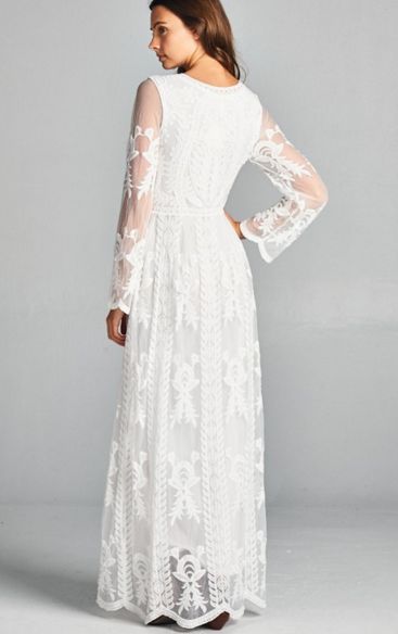 Women's White Embroidered Lace Maxi<BR>Now in Stock
