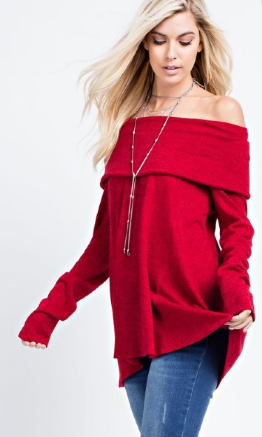 Women's Jolly Red Off the Shoulder Top<BR>Now in Stock