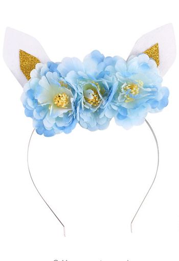 Blue Flower Bunny Ears Headband Preorder