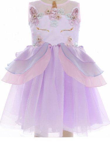 Girls Fancy Unicorn Party Dress in Purple<br>4 to 7 Years<BR>Now in Stock