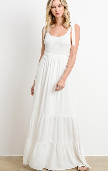 Women's White Tiered Maxi Dress<BR>Now in Stock
