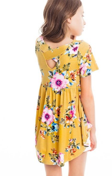 Girls Mustard Floral Criss Cross Top<br>5 to 10 Years<BR>Now in Stock
