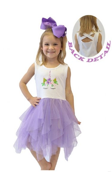 Girls Unicorn Print Dress in Lavender<BR>Now in Stock