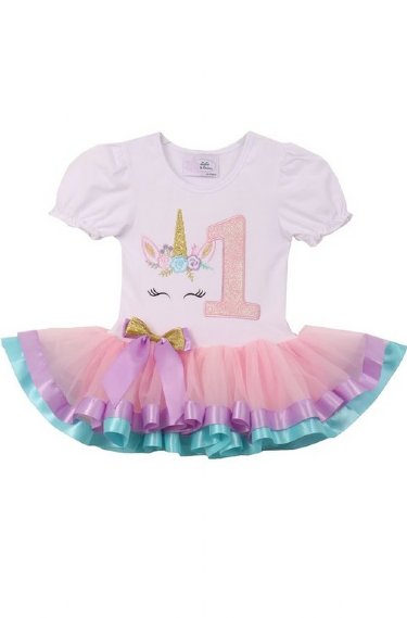 Unicorn Birthday Tutu Dress<BR>Now in Stock