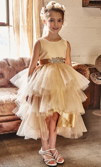 Girls Golden High Low Holiday Gown Preorder<br>2 to 14 Years