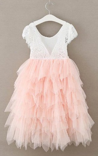 Vintage Closet Blush Flutter Lace Gown Preorder<br>12 Months to 12 Years
