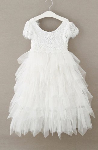 Vintage Closet White Flutter Lace Gown Preorder<br>12 Months to 12 Years