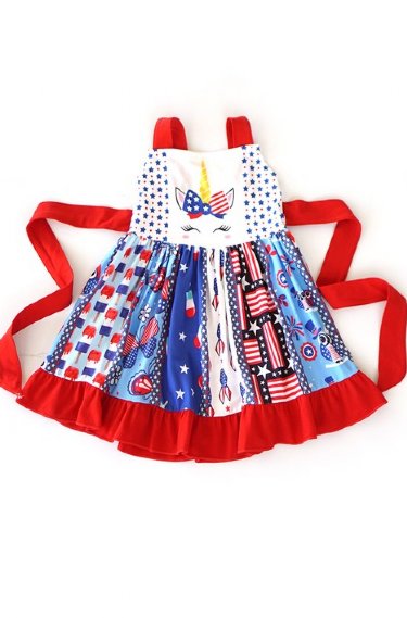 Girls 4th of July Unicorn Pinafore Dress<br>2 to 7 Years<BR>Now in Stock