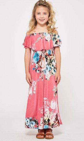 Girls Off Shoulder Floral Maxi Dress<br>5 to 14 Years  <br>Now In Stock