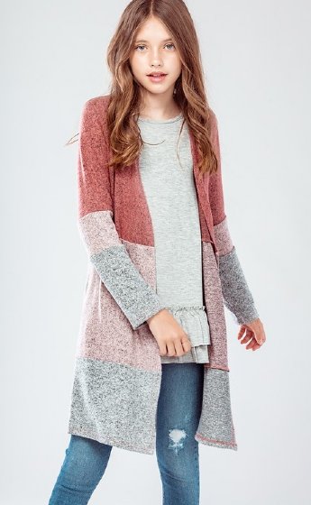 Girls Color Block Cardigan In Stock<br>5 to 12 Years