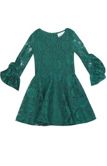 Tween Emerald Lace Fit and Flare Dress w/ Ruffle Sleeve<br>14 Years ONLY