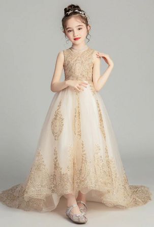 Girls Golden Gala Trailing Gown Preorder<br>4 to 12 Years