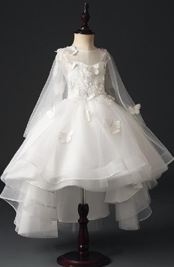 Girls White Butterfly High Low Gown Preorder<br>2 to 14 Years