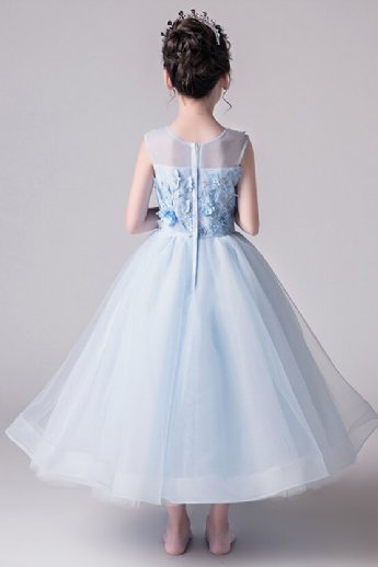 Girls Blue Butterfly Long Gown Preorder<br>12 Months to 14 Years<br>Size 10 in Stock