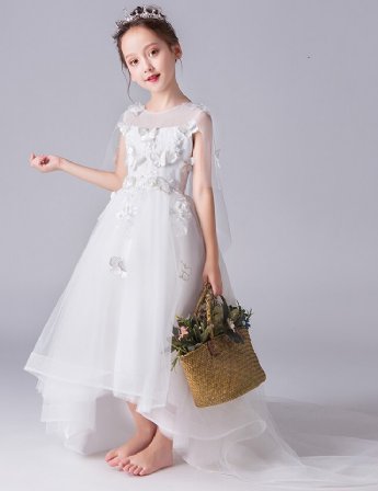 Girls White Butterfly Trailing Gown Preorder<br>2 to 14 Years