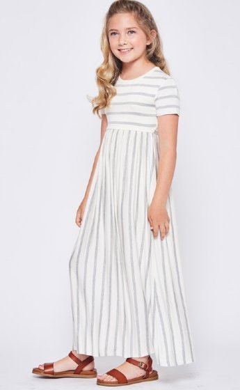 Tween Heather Strip Pocket Maxi Dress<br> 5 to 8 Years ONLY